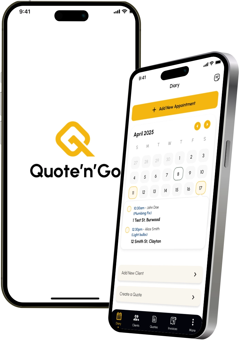 Quote'n'Go app screens
